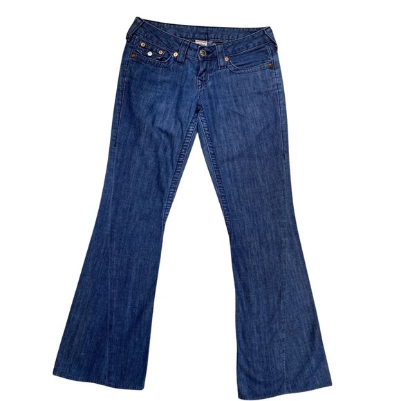 True Religion Jeans Women's Size 26 Medium Wash Joey Low Rise Flared Denim y2k - Picture 1 of 12